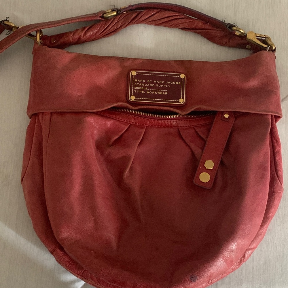 Marc By Marc Jacobs Red Hobo Bag with Gold Hardware